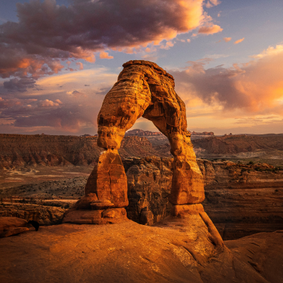 Delicate arch at sunset in arches national park